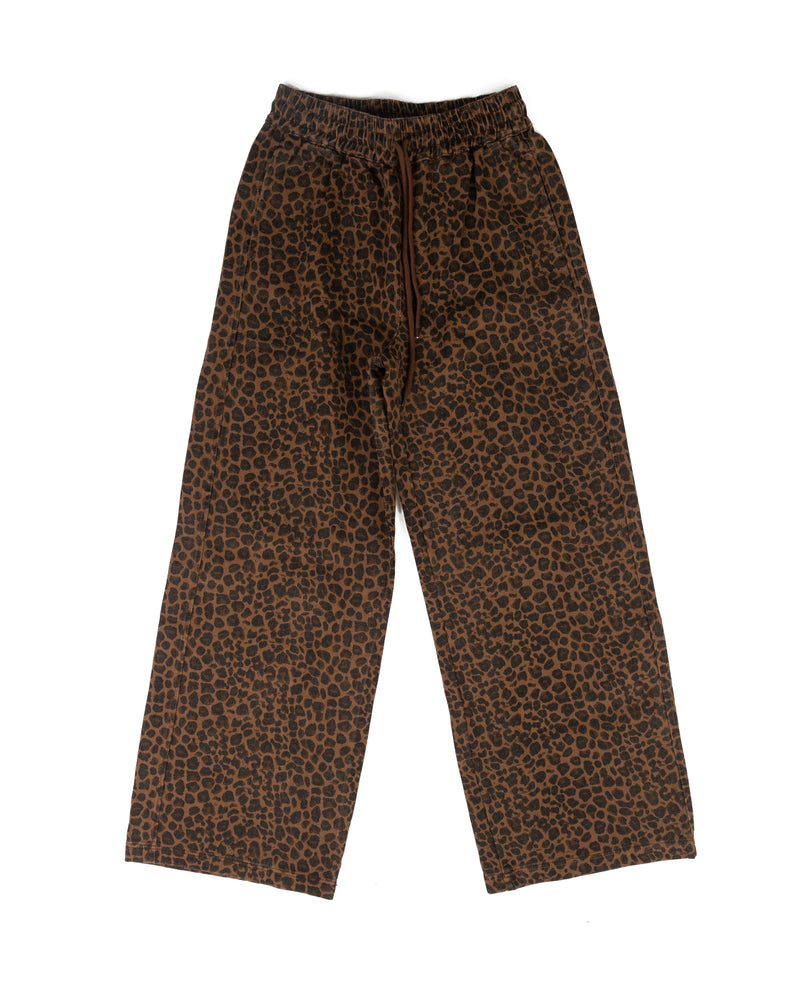 Women's Leopard Wide Leg Denim Pants 