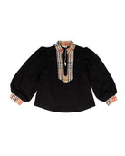 Jodifl Women's Black Plaid Contrast Mock Neck Solid Top 