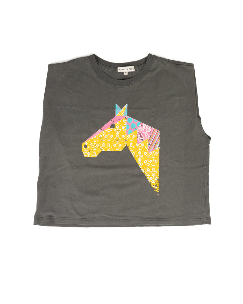 Poppy and Pine Women's Gray Quilted Horse Tank Top 