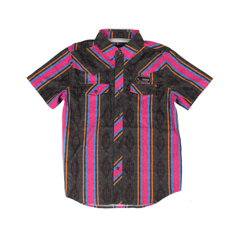 Boy's Rock and Roll Aztec Striped tek Short Sleeve Snap Shirt BBN3S08684