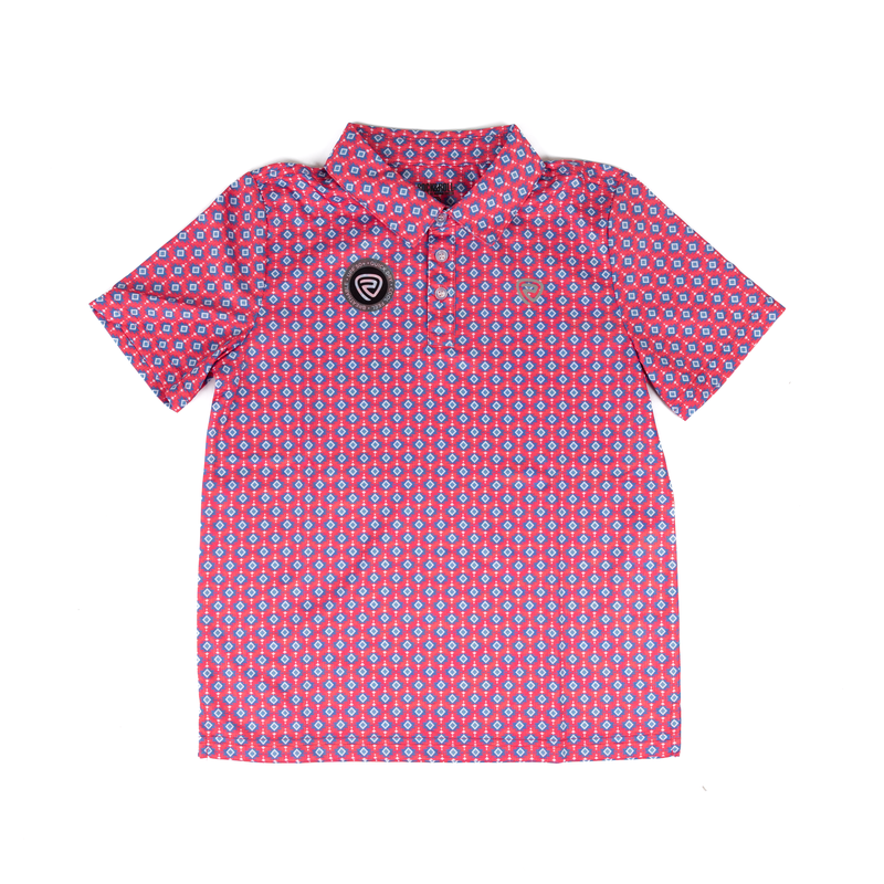 Boy's Rock and Roll Denim Pink and Blue Geo Print Polo BB51T08714