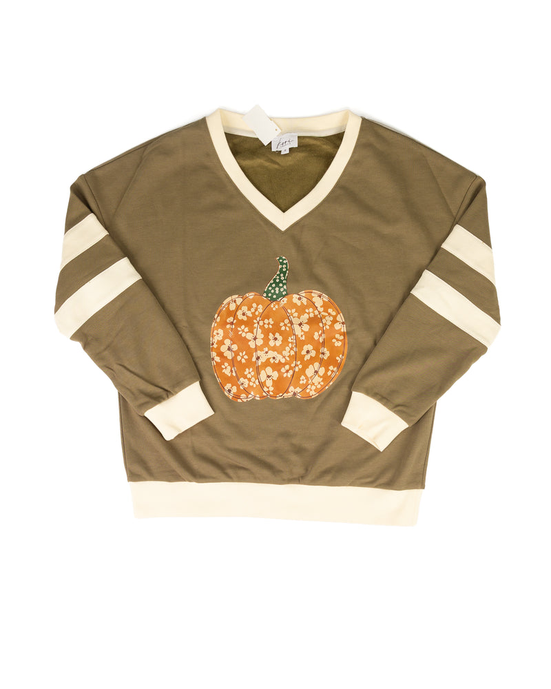 Women's Olive Green Long Sleeve Pumpkin Sweater 