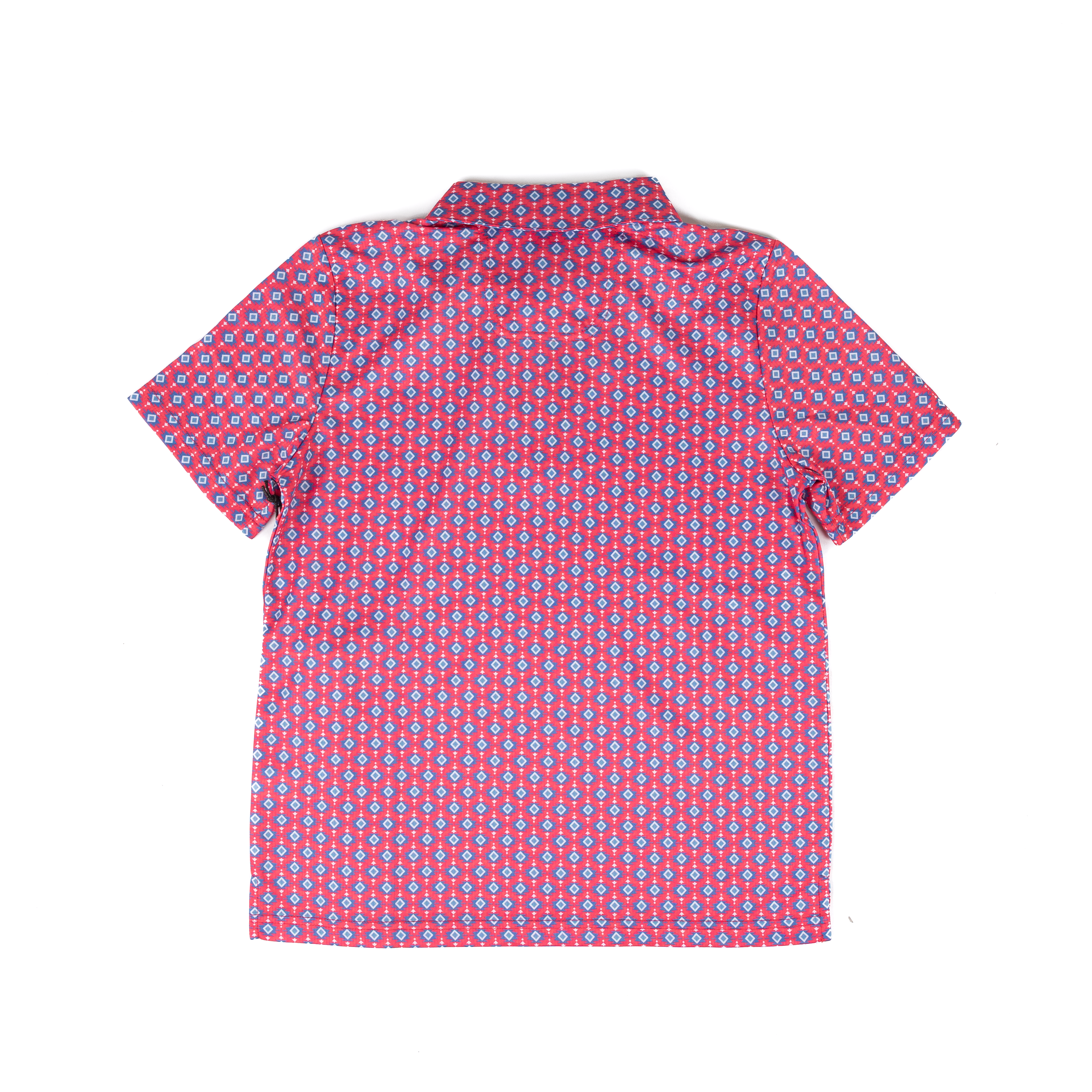 Boy's Rock and Roll Denim Pink and Blue Geo Print Polo BB51T08714