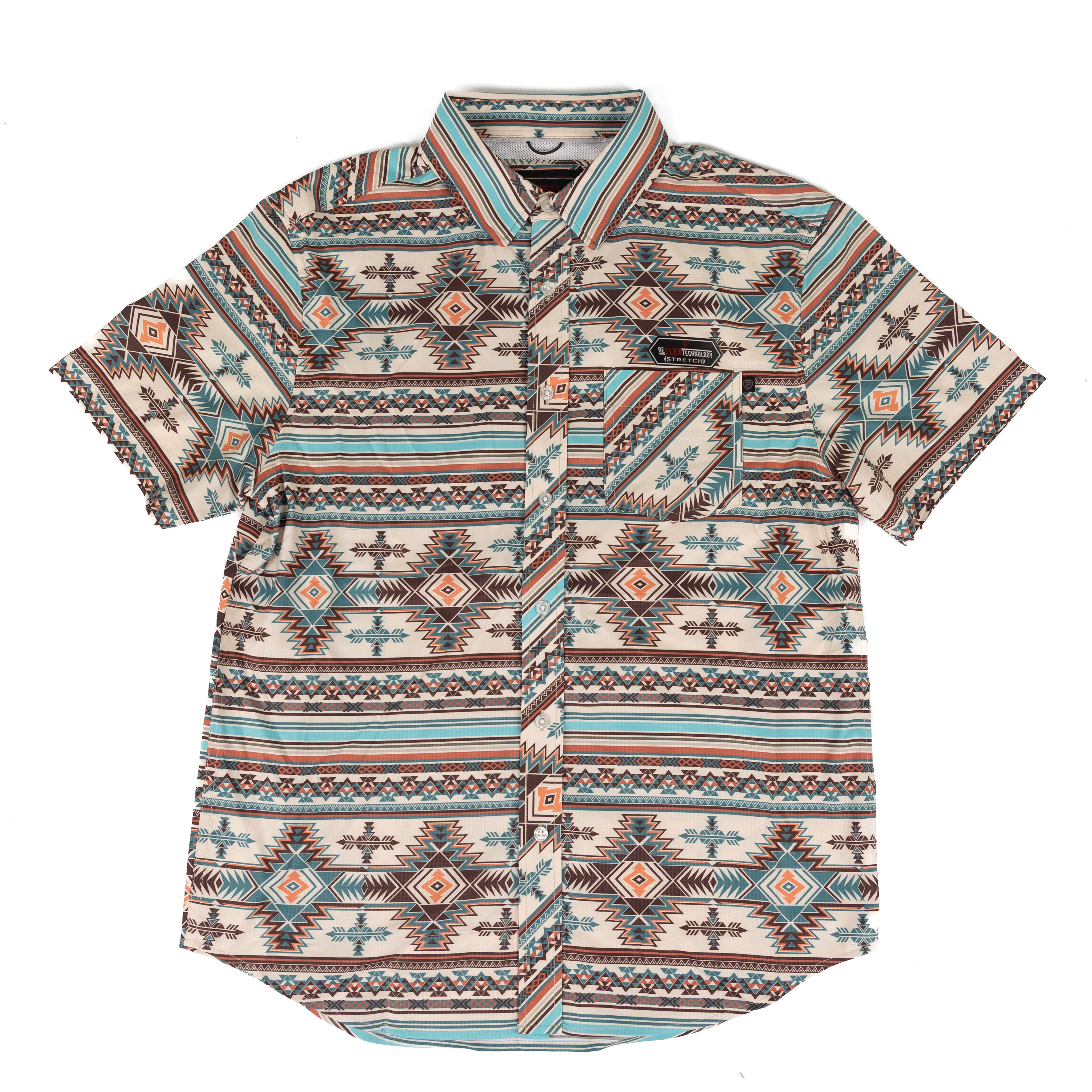 Men's Rock and Roll Short Sleeve Tek Aztec Printed Button Up BMB3S08683