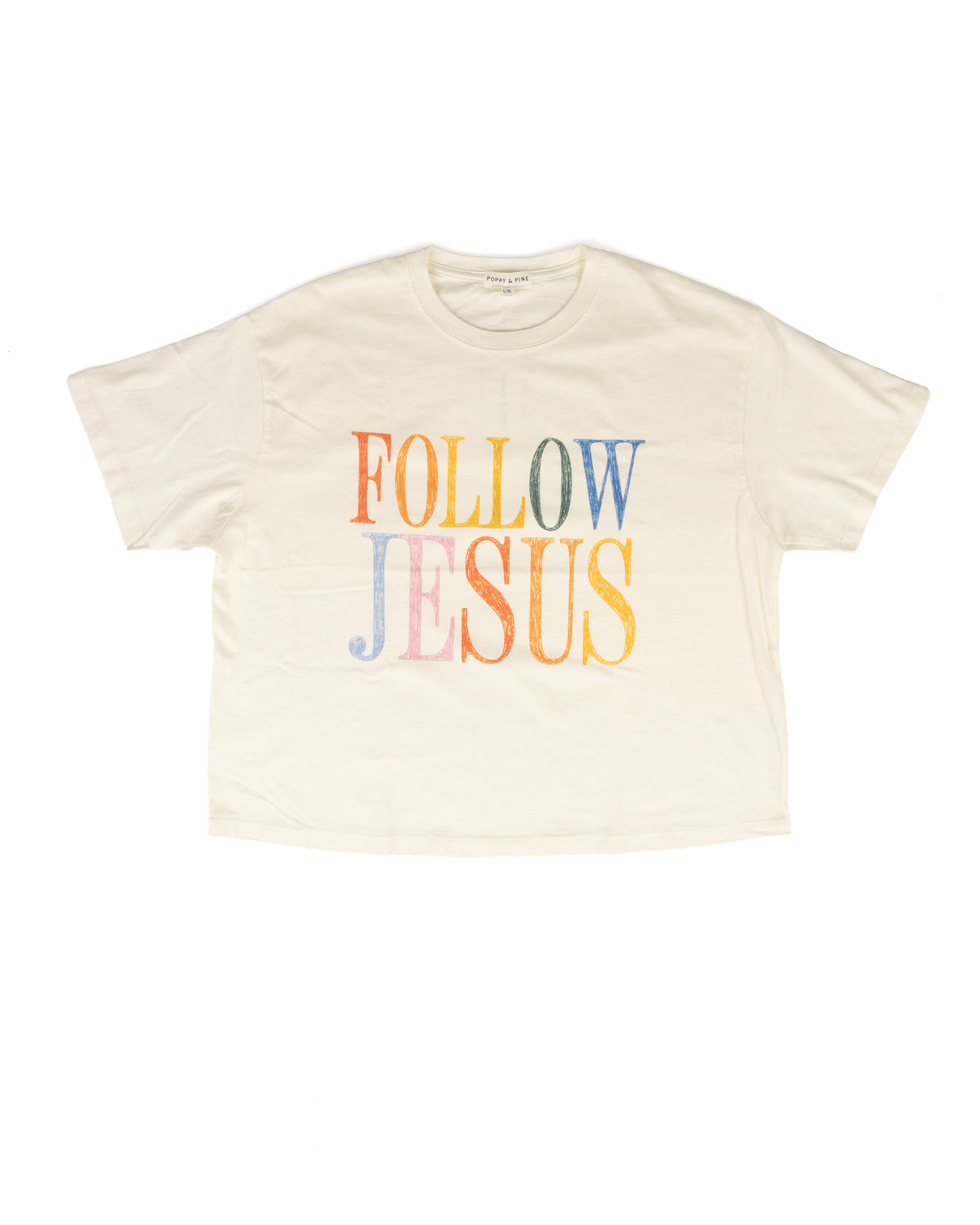 Poppy and Pine Women's White Short Sleeve "Follow Jesus" Crop T-shirt