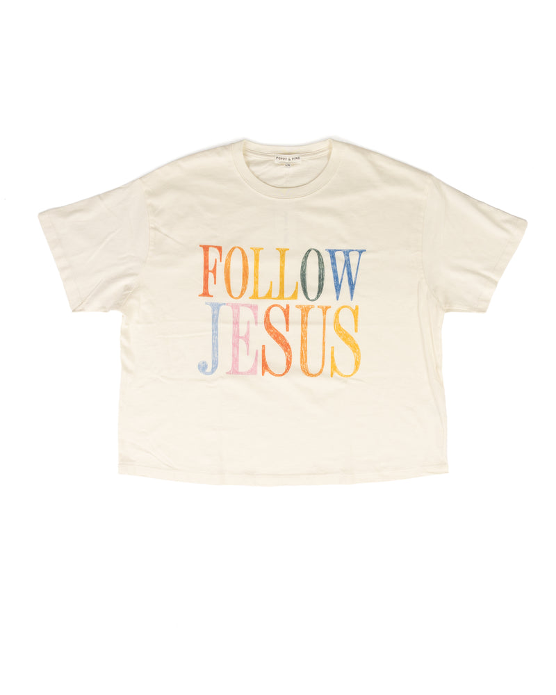 Poppy and Pine Women's White Short Sleeve "Follow Jesus" Crop T-shirt