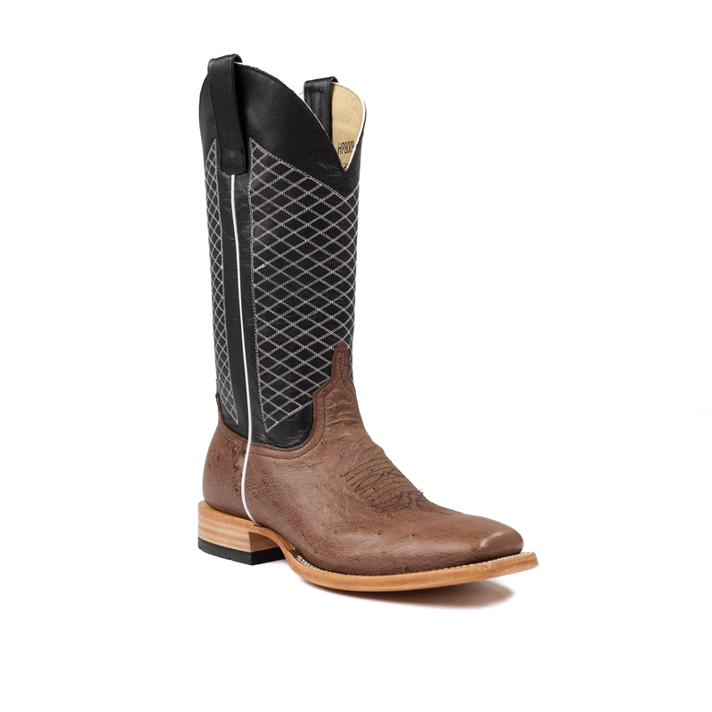 Cuchillo de mano Horse Power Kango Tobacco Smooth Avestruz para hombre con guante negro de 13" HP8009