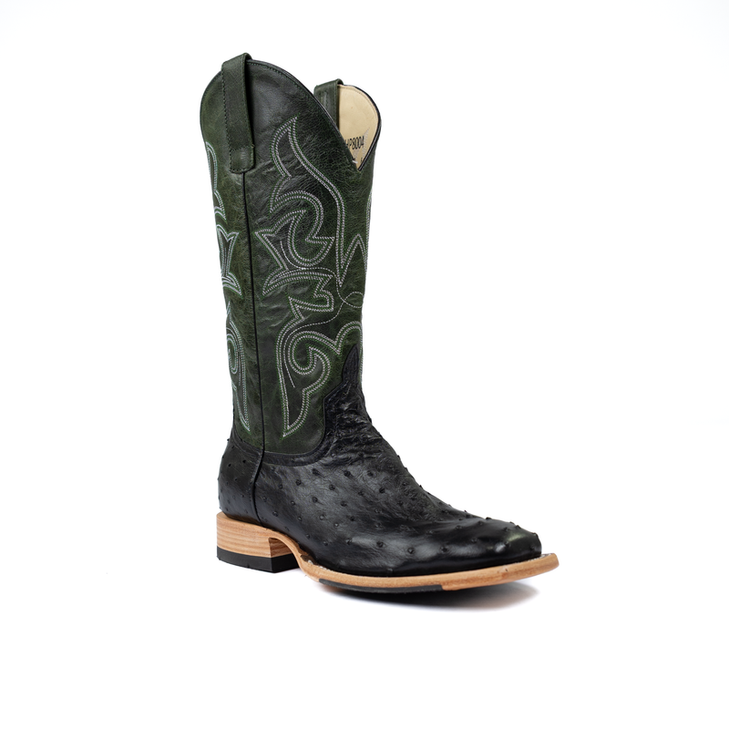 Reloj de avestruz Horse Power Top Hand negro con pluma completa y parte superior en color esmeralda de 13" HP8004