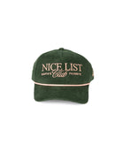 Women's Green Corduroy "Nice List" Trucker Style Cap 