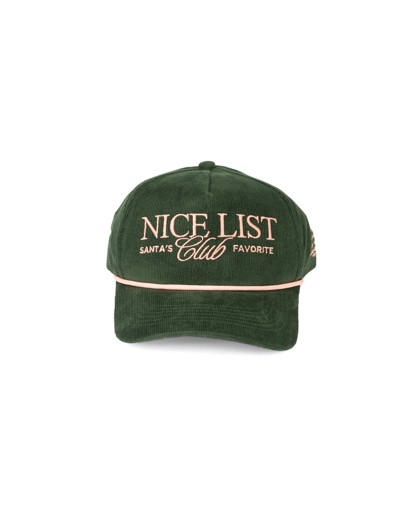 Women's Green Corduroy "Nice List" Trucker Style Cap 