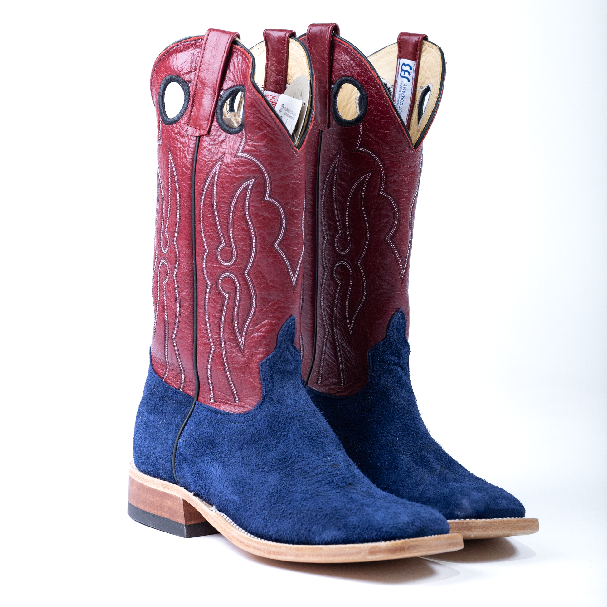 Anderson Bean Deep Blue Wyoming with 13" Deep Red Milan Tops - Crazy House Western Wear