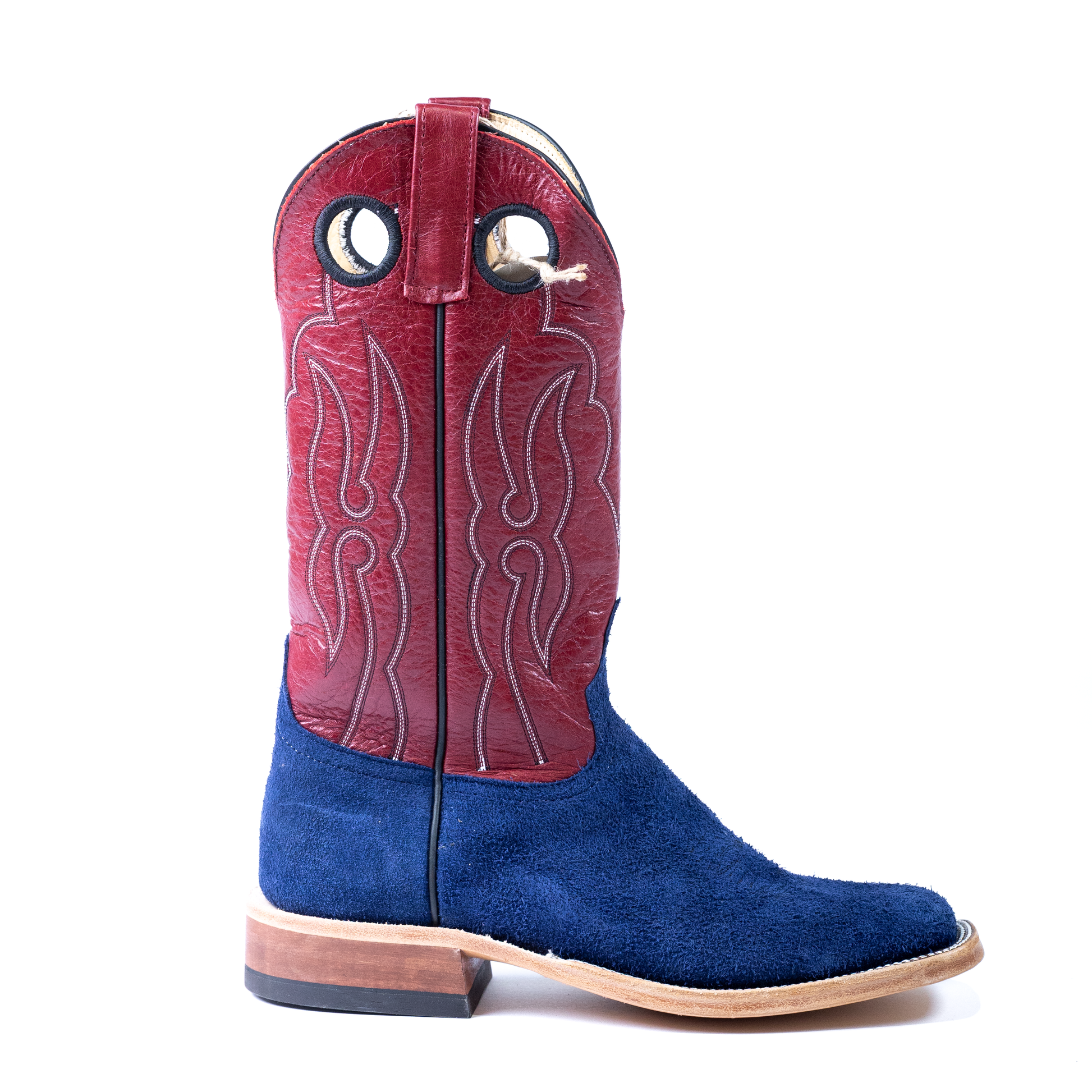 Anderson Bean Deep Blue Wyoming with 13" Deep Red Milan Tops - Crazy House Western Wear