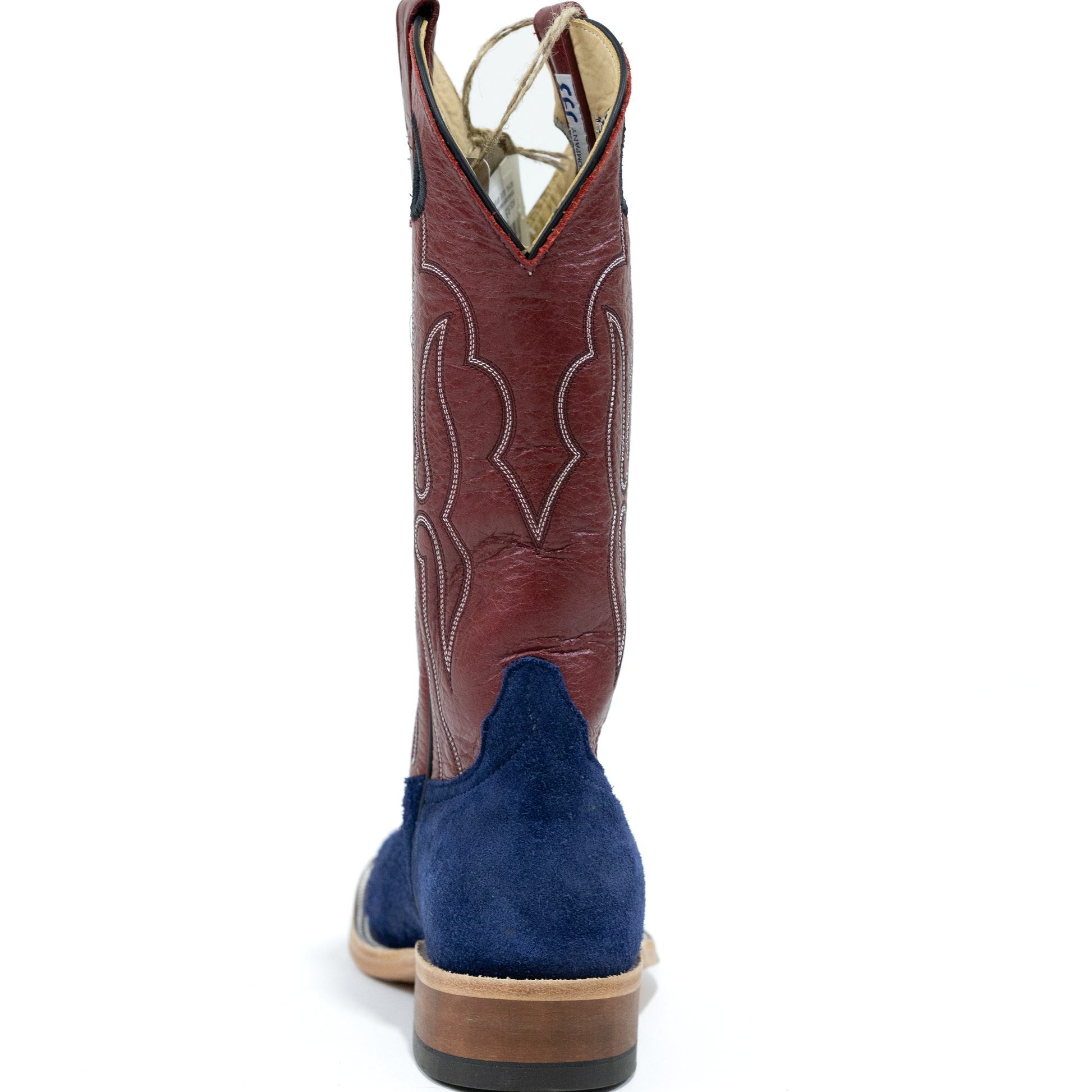 Anderson Bean Deep Blue Wyoming with 13" Deep Red Milan Tops - Crazy House Western Wear