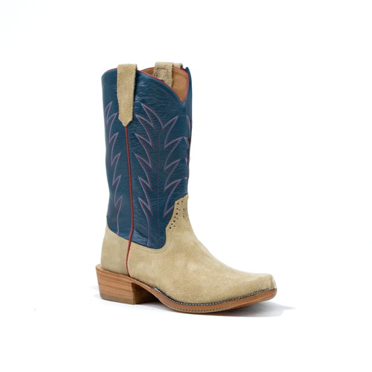 Rios Tan Reverse Crazy Horse with 13" Navy Calf Tops R9028 - Crazy House Western Wear
