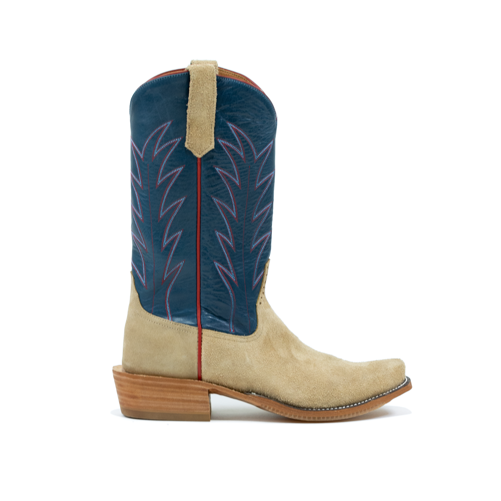 Rios Tan Reverse Crazy Horse with 13" Navy Calf Tops R9028 - Crazy House Western Wear