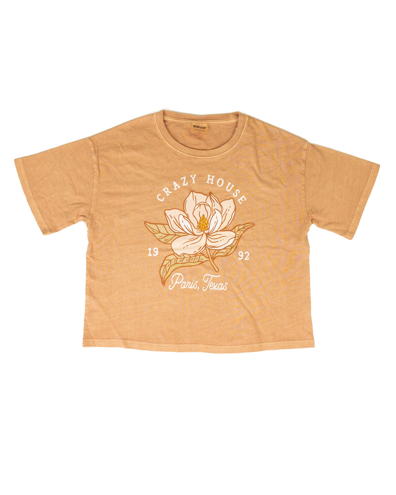 Crazy House Women's Camel Short Sleeve Flower T-shirt 