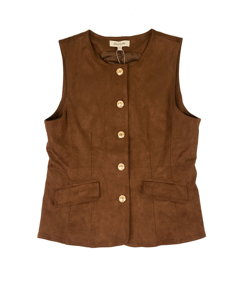 Women's Brown Sleeveless Button Up Top 