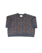 Women's Navy and Brown Sweater with Horses All Over 
