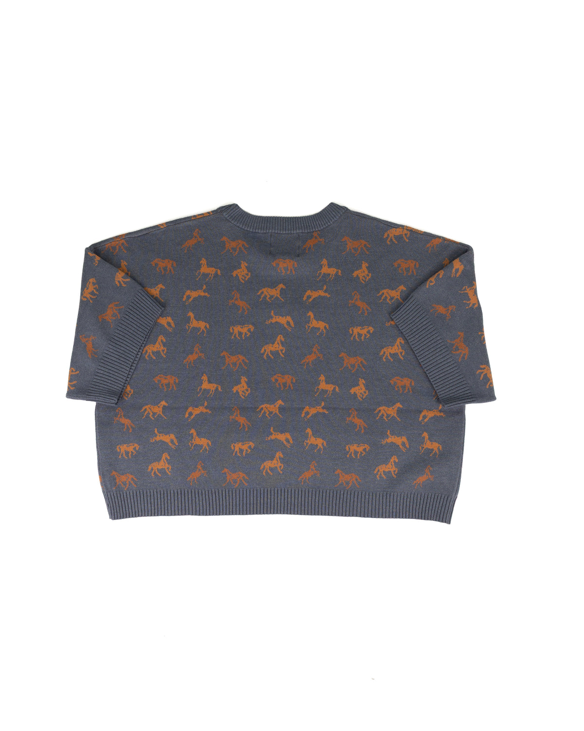 Women's Navy and Brown Sweater with Horses All Over 