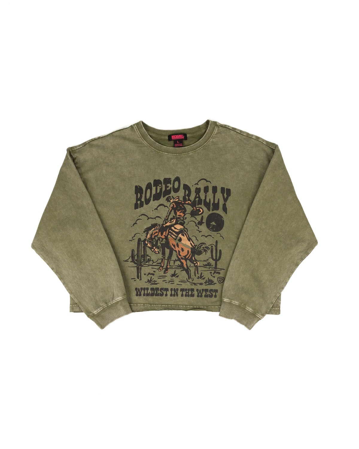 Rock and Roll Women's Green Rodeo Rally Sweatshirt BW91T09718