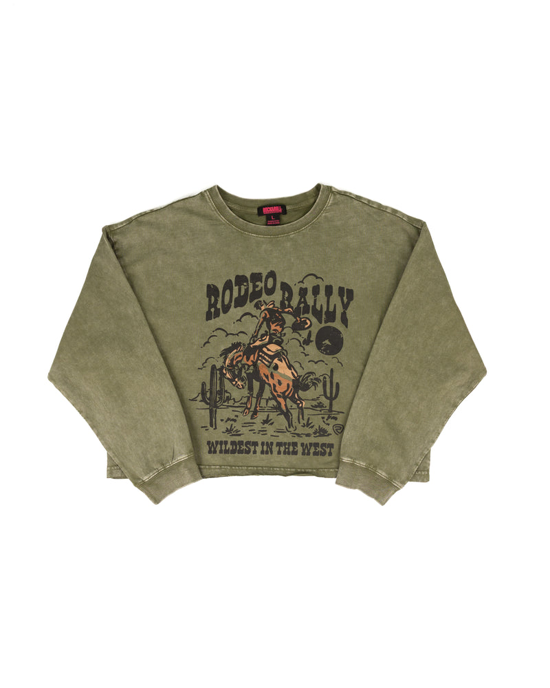 Rock and Roll Women's Green Rodeo Rally Sweatshirt BW91T09718