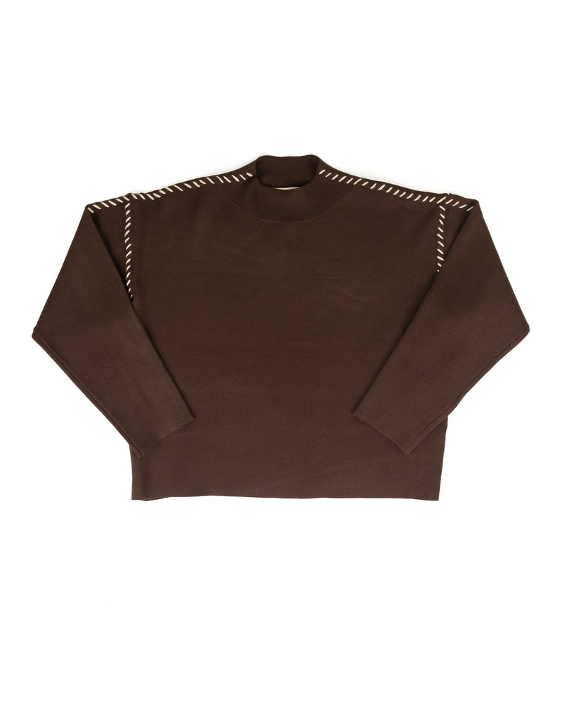 Women's Chocolate Sweater With Tan Stitching