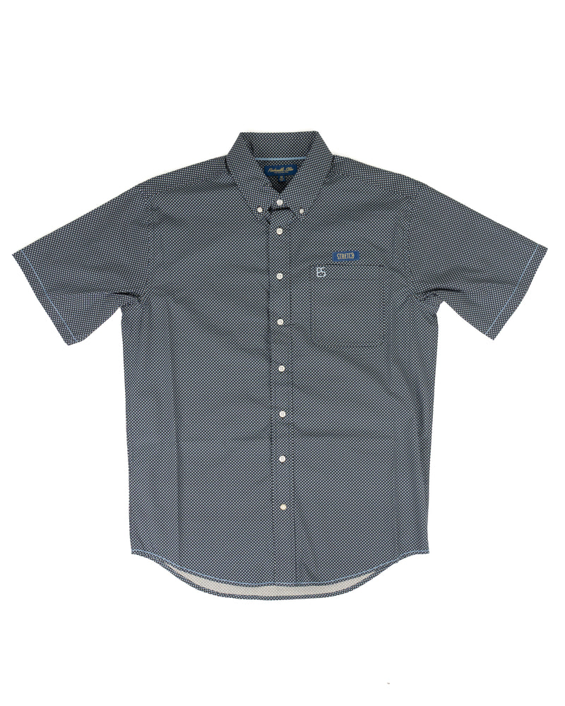 Panhandle Men's Short Sleeve Blue Geo Printed Button Down Shirt RMB3S09535