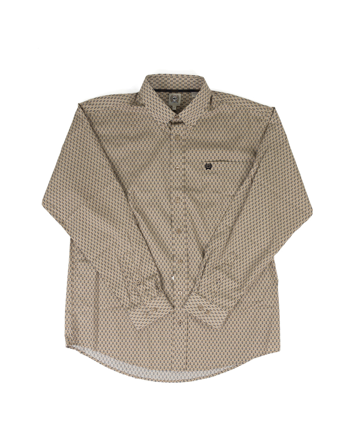 Cinch Men's Khaki Geo Printed Long Sleeve Button Down Shirt MTW1106146