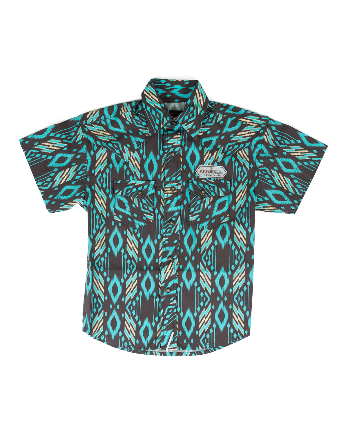Rock and Roll Boy's Short Sleeve Teal and Brown Snap Shirt  BBN3S09432