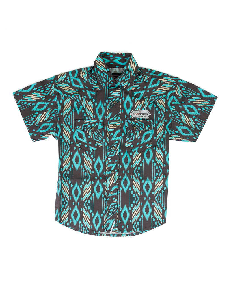 Rock and Roll Boy's Short Sleeve Teal and Brown Snap Shirt  BBN3S09432