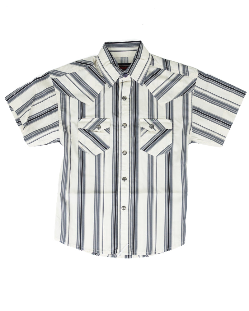 Rock and Roll Boy's Gray Striped Short Sleeve Snap Shirt BBN3S09650