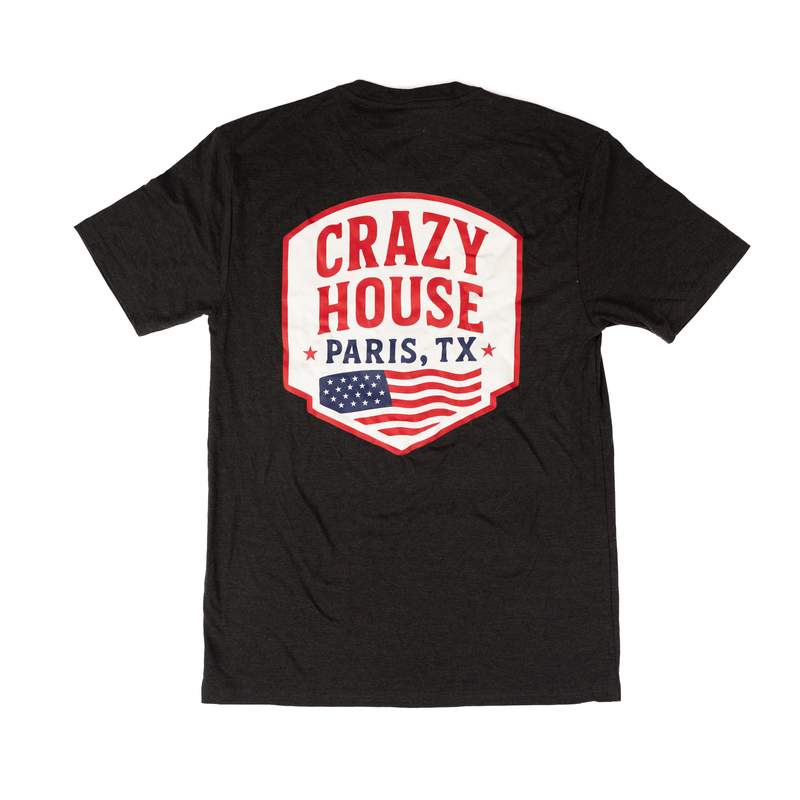 Crazy House Black T-shirt with American Flag 