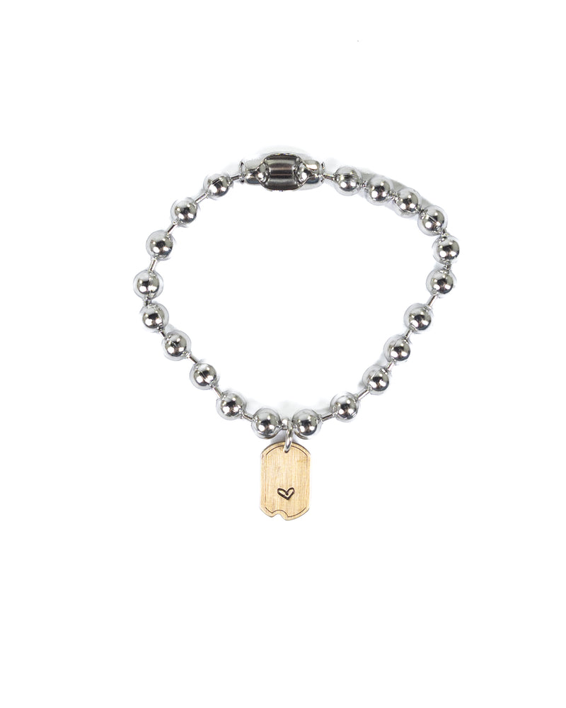 Women's Brass 7" Long Mini Dog Tag Heart Bracelet