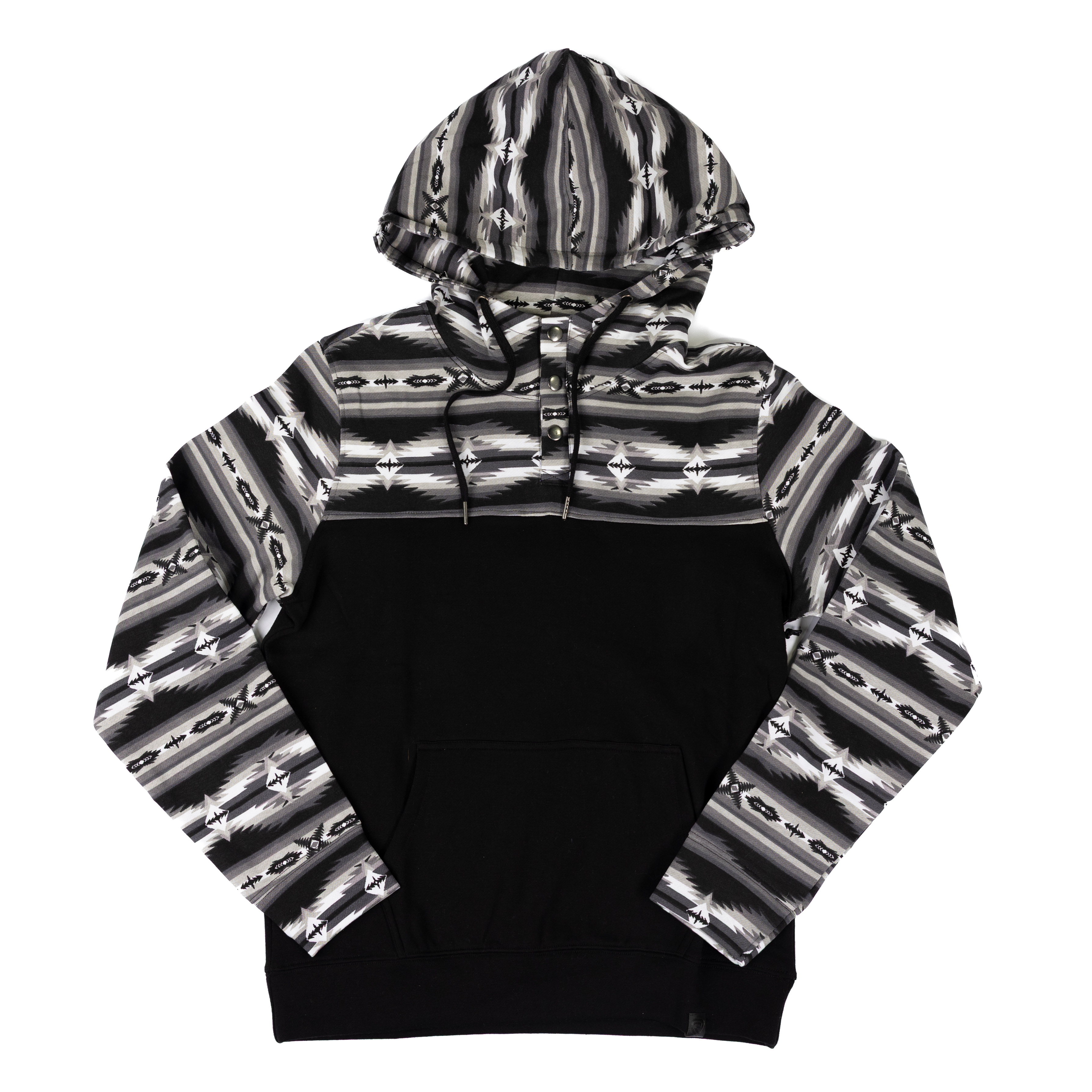 Men's Rock and Roll Denim Black and White Aztec Pullover Hoodie BM94T07703