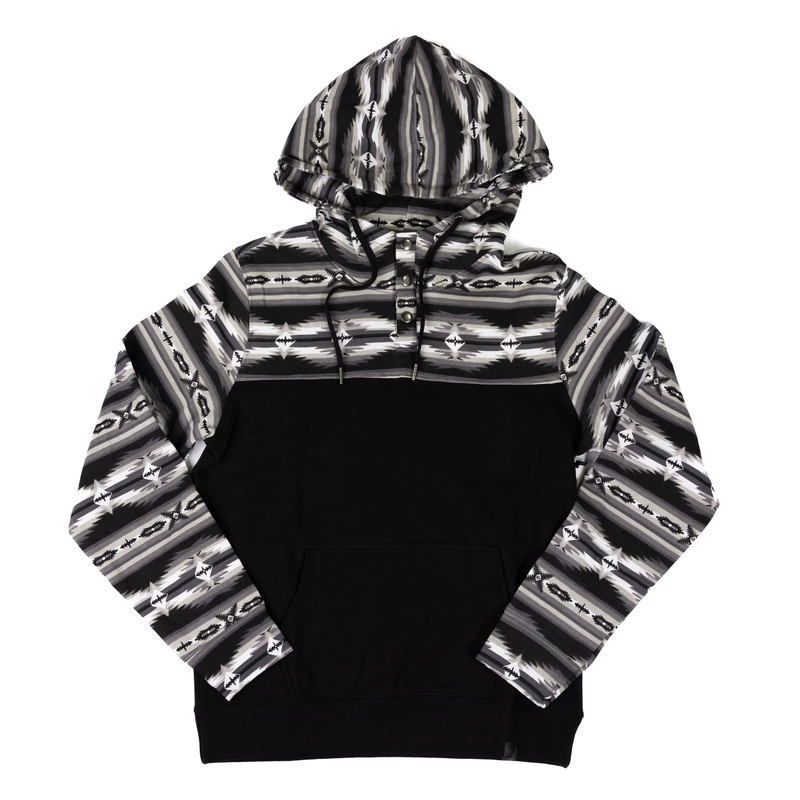 Men's Rock and Roll Denim Black and White Aztec Pullover Hoodie BM94T07703