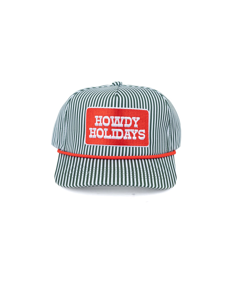 Women's Green and White Stripe "Howdy Holidays" Cap