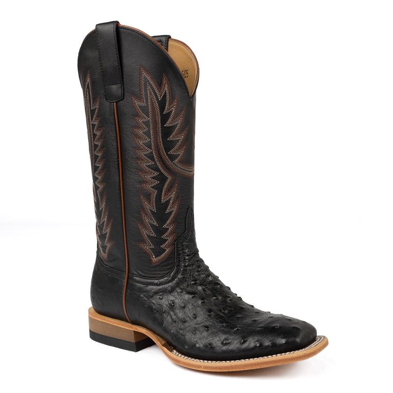 Horse Power Men's Black Ostrich Print Square Toe Boots HP2505