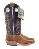 Old West Children's Brown Square Toe Boots with Purple Top 8211