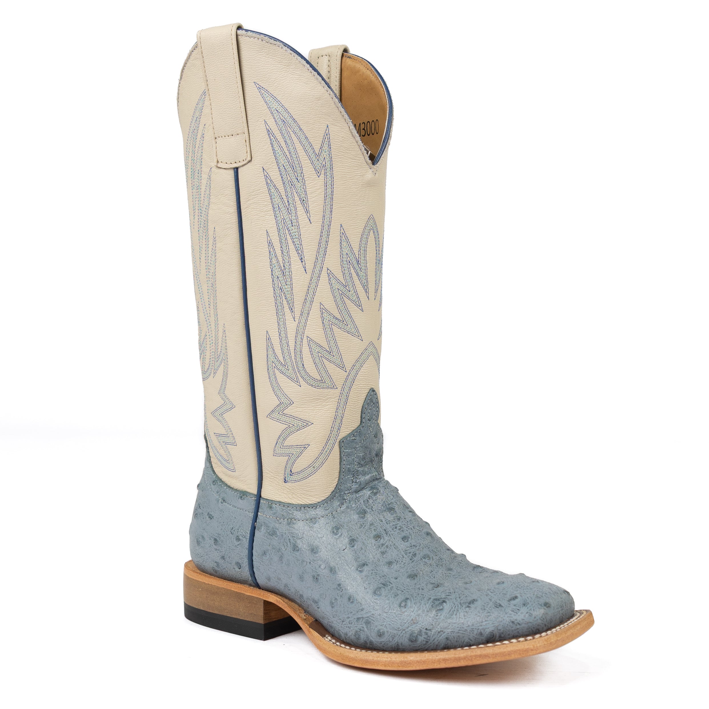 Macie Beans Blue Ostrich Denim Dolly Square Toe Boots M3000