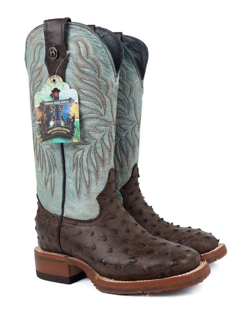 Tanner Mark Women's Brown Ostrich Square Toe Boots TML207146