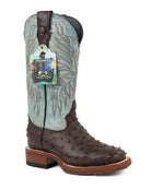 Tanner Mark Women's Brown Ostrich Square Toe Boots TML207146