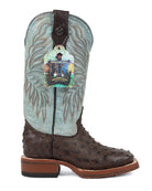 Tanner Mark Women's Brown Ostrich Square Toe Boots TML207146