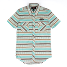 Men's Rock and Roll Denim Teal Stripe Printed Short Sleeve Snap Shirt BMN3S08654