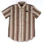 Men's Rock and Roll Denim Brown Striped Short Sleeve Button up BMB3S08663