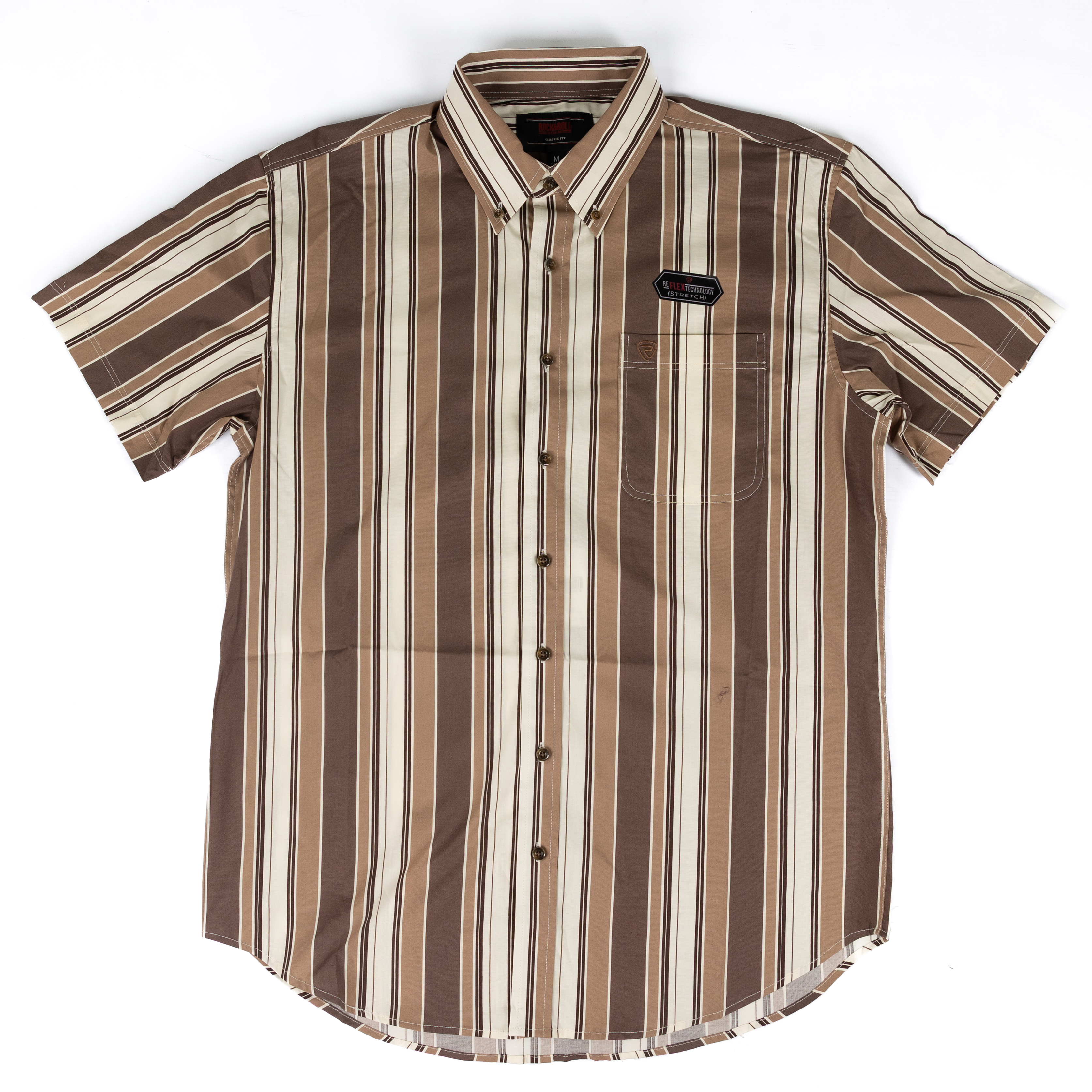 Men's Rock and Roll Denim Brown Striped Short Sleeve Button up BMB3S08663