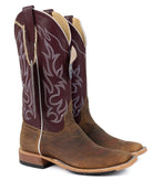 Anderson Bean Men's Distressed American Bison Square Toe Boots - Burgundy Top - Style 363030