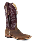 Anderson Bean Men's Distressed American Bison Square Toe Boots - Burgundy Top - Style 363030