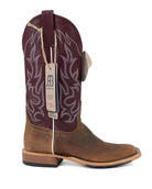 Anderson Bean Men's Distressed American Bison Square Toe Boots - Burgundy Top - Style 363030