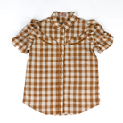 Women's Howdy Hanny Short Sleeve Brown Gingham Button Up Blouse 