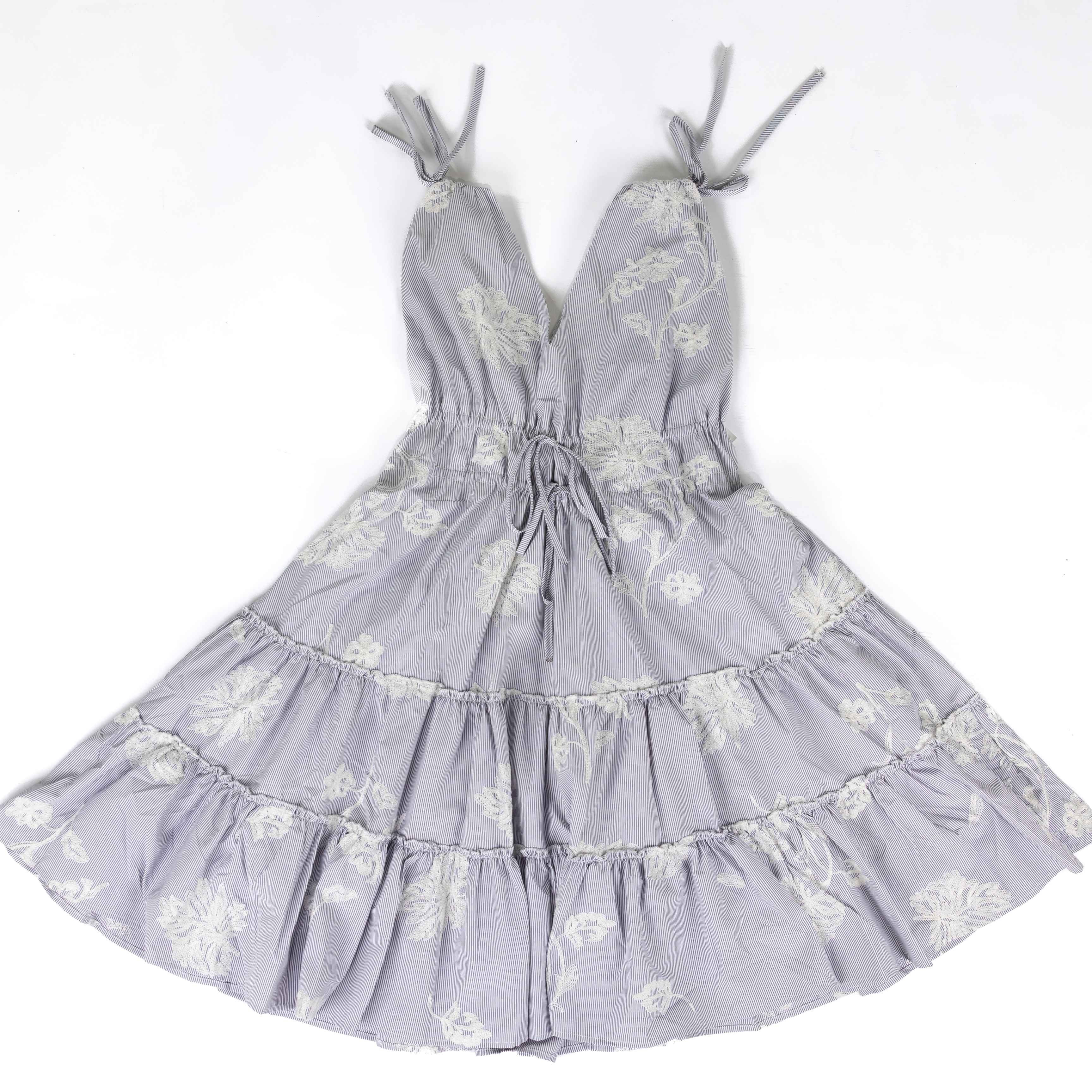 Women's Easel Blue Striped Floral Embroidery Dress SD300028
